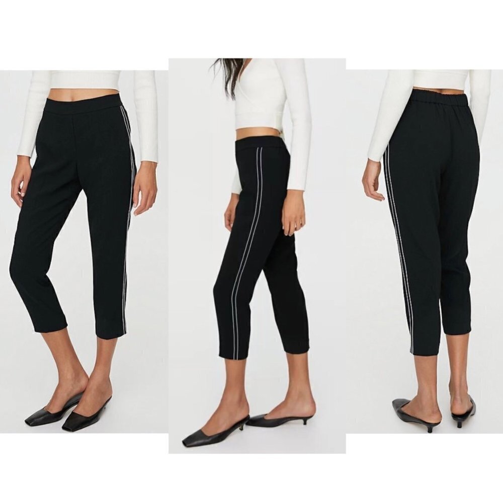 Aritzia BABATON Conan Black White Stitch‎ Stripe Slim Cropped Trousers Sz 6